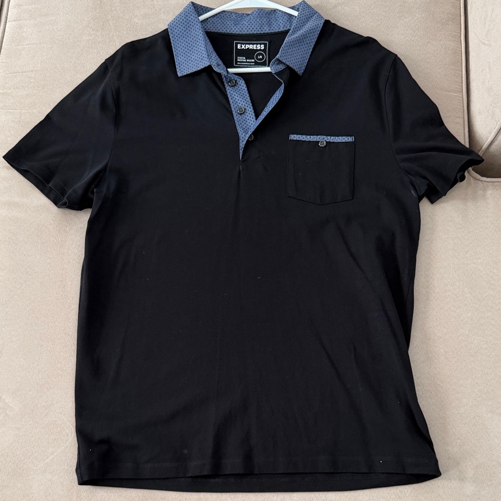 Express Polo Shirt in Black with Blue Details